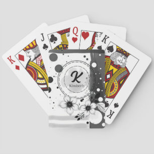 Wasserfarben Schwarz-Weiß-Blume Kunst Spielkarten