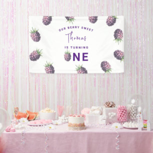 Wasserfarben-Schwarze Beeren 1. Geburtstagsfeier Banner