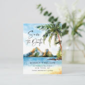 Wasserfarben Sea Palm Hochzeit Retten Sie das Datu Postkarte (Stehend Vorderseite)