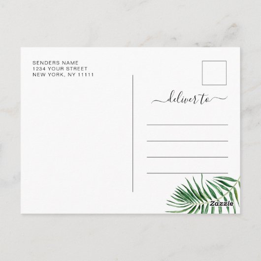 Wasserfarben Sea Palm Hochzeit Retten Sie das Datu Postkarte (Rückseite)