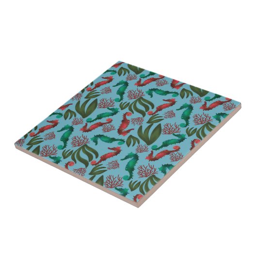 Wasserfarben-Seepferd-Muster Fliese (Seite)