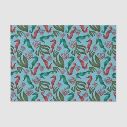 Wasserfarben-Seepferd-Muster Seidenpapier (Vorderseite)