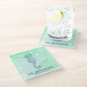 Wasserfarben-Seepferd Personalisiert Glasuntersetzer (Schrägansicht)