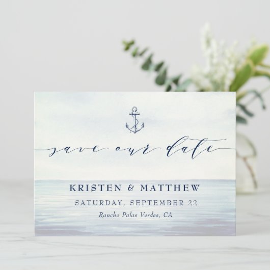 Wasserfarben-Seezunge Save The Date (Stehend Vorderseite)