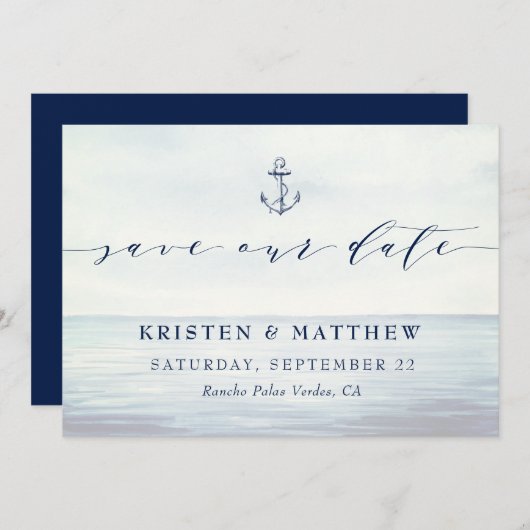 Wasserfarben-Seezunge Save The Date (Vorne/Hinten)