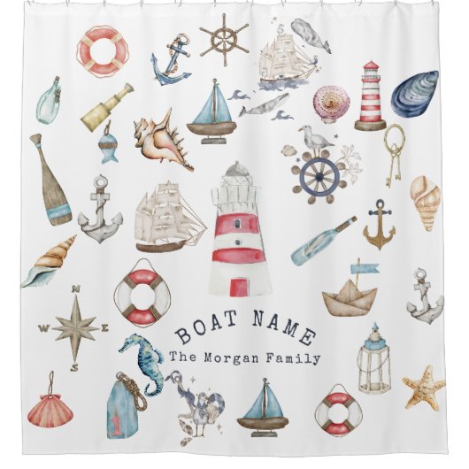 Wasserfarben: Segler Duschvorhang (Vorderseite)