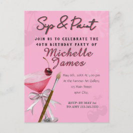 Wasserfarben Sip & Paint Art Geburtstag Postkarte