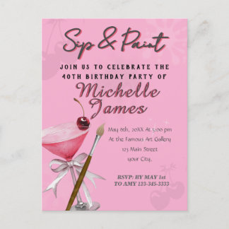 Wasserfarben Sip & Paint Art Geburtstag Postkarte