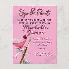 Wasserfarben Sip & Paint Art Geburtstag Postkarte