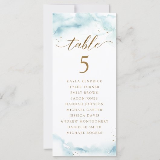 Wasserfarben-Sitzplan-Karten mit Gästennamen (Rückseite)