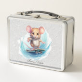 Wasserfarben-Skateboard-Maus-Metal-Lunch Box Metall Brotdose (Vorderseite)
