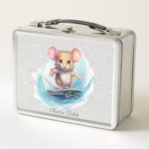 Wasserfarben-Skateboard-Maus-Metal-Lunch Box Metall Brotdose
