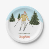 Wasserfarben Skifahrerin Mädchen Und Bäume Winter Pappteller (Vorderseite)