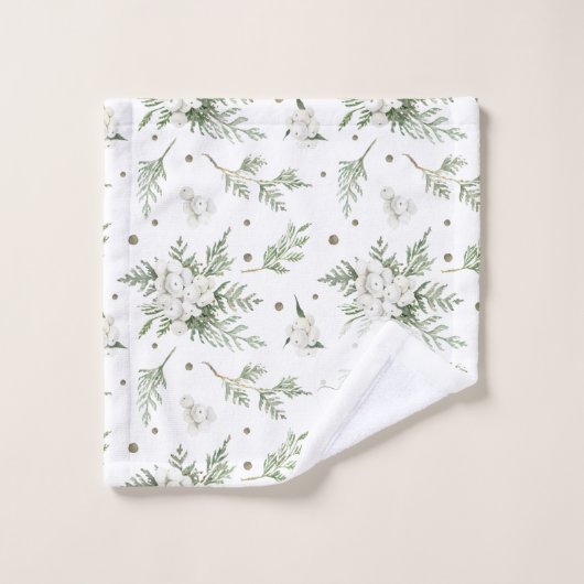 Wasserfarben Snowberry White Cedar Branch Weihnach Badhandtuch Set (Waschlappen)