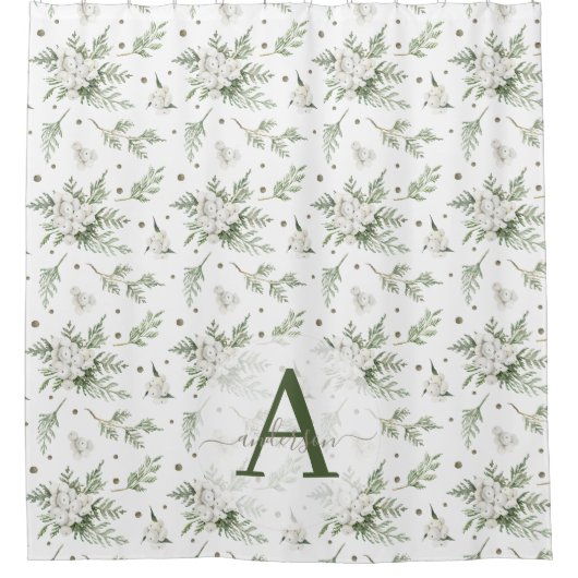 Wasserfarben Snowberry White Cedar Branch Weihnach Duschvorhang (Vorderseite)