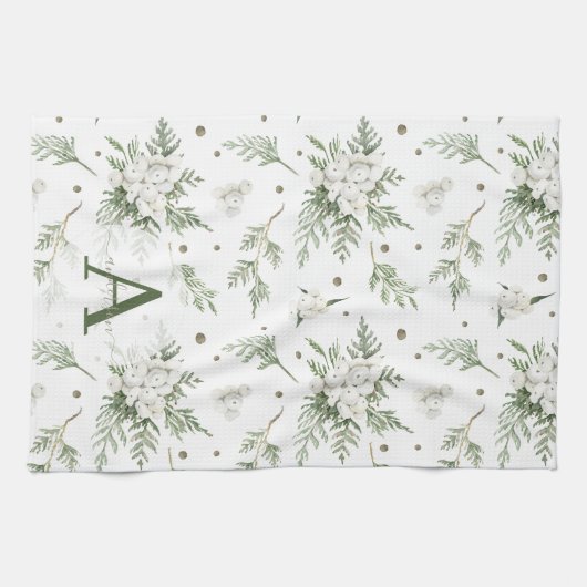 Wasserfarben Snowberry White Cedar Branch Weihnach Geschirrtuch (Horizontal)