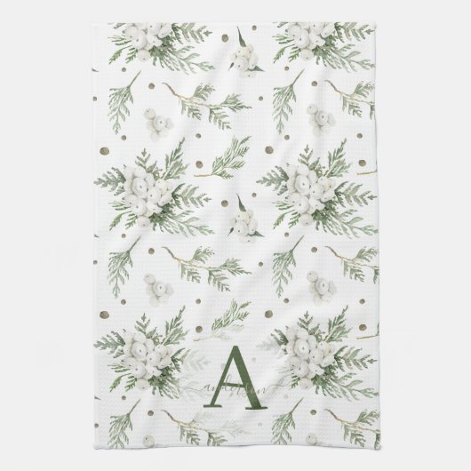 Wasserfarben Snowberry White Cedar Branch Weihnach Geschirrtuch (Vertikal)
