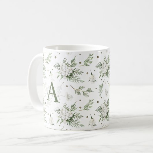 Wasserfarben Snowberry White Cedar Branch Weihnach Kaffeetasse (Vorderseite Links)