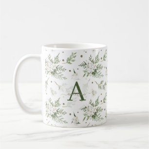 Wasserfarben Snowberry White Cedar Branch Weihnach Kaffeetasse