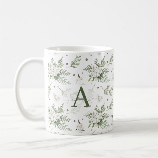 Wasserfarben Snowberry White Cedar Branch Weihnach Kaffeetasse (Links)