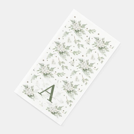 Wasserfarben Snowberry White Cedar Branch Weihnach Serviette (Ecke)