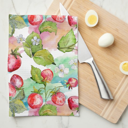 Wasserfarben Sommer Erdbeermuster Geschirrtuch (Viertel Falte)