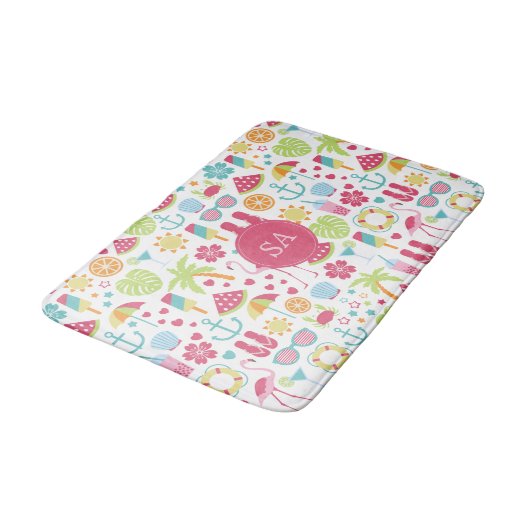 Wasserfarben Sonne Drehte Flop Sommer Beach Thema Badematte (Schrägansicht)