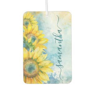 Wasserfarben Sonnenblume Dunkle Aquamarine Girlanz Autolufterfrischer