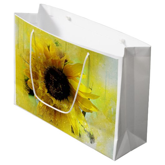 Wasserfarben Sonnenblume Große Geschenktüte (Vorderseite Schrägansicht)