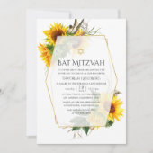 Wasserfarben Sonnenblume Rustic Geometric Bat Mitz Einladung (Vorderseite)