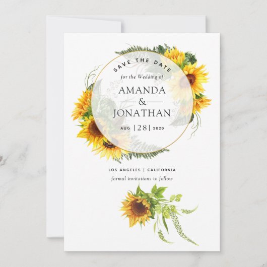 Wasserfarben Sonnenblume Rustikale geometrische Ho Save The Date (Vorderseite)