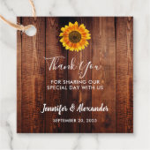 Wasserfarben Sonnenblume rustikales Holz danke Geschenkanhänger (Vorderseite)
