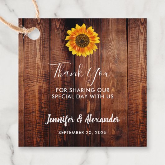 Wasserfarben Sonnenblume rustikales Holz danke Geschenkanhänger (Vorderseite)