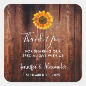 Wasserfarben Sonnenblume rustikales Holz danke Quadratischer Aufkleber (Vorderseite)