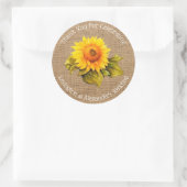 Wasserfarben Sonnenblumen auf Burlap Wedding Guest Runder Aufkleber (Tasche)