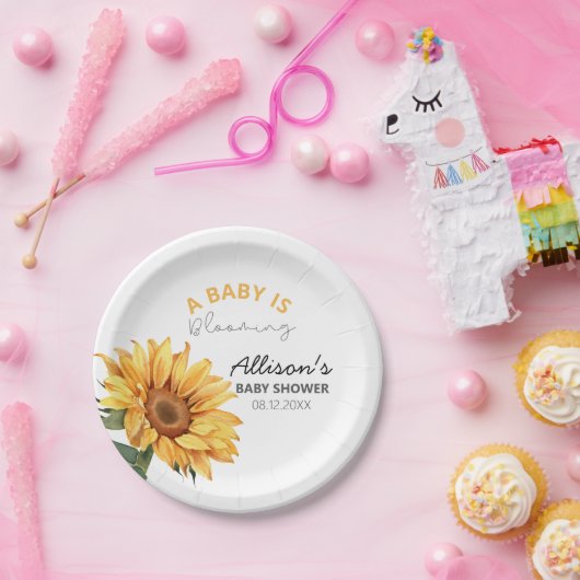 Wasserfarben Sonnenblumen Blumenmotiv Kinderdusche Pappteller (Party)