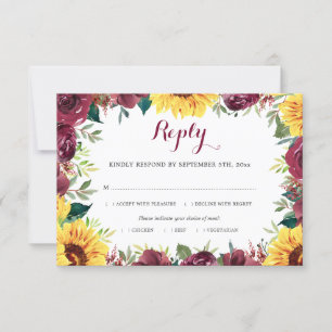 Wasserfarben Sonnenblumen Blumenstrauß Hochzeit RSVP Karte