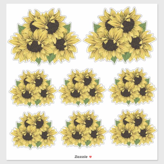 Wasserfarben Sonnenblumen Bouquet Stickers Aufkleber (Blatt)