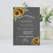 Wasserfarben Sonnenblumen Chalkboard Hochzeit RSVP Karte (Stehend Vorderseite)