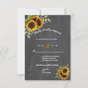 Wasserfarben Sonnenblumen Chalkboard Hochzeit RSVP Karte