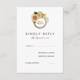 Wasserfarben Sonnenblumen Elegante Wedding RSVP Ca Karte
