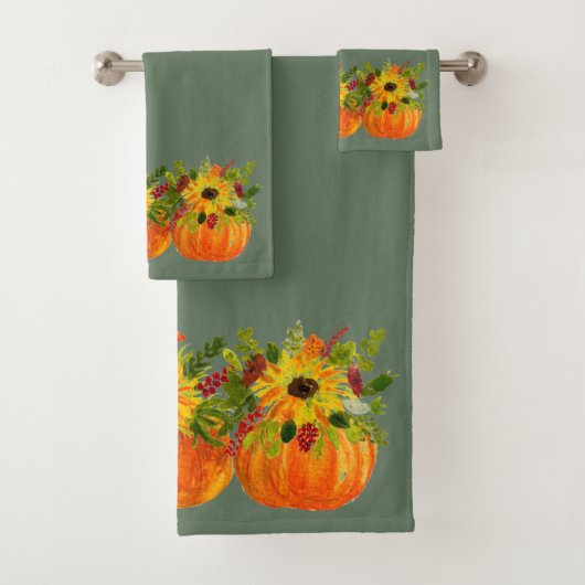 Wasserfarben Sonnenblumen Erntedank Pumpkins Fall Badhandtuch Set (Insitu)