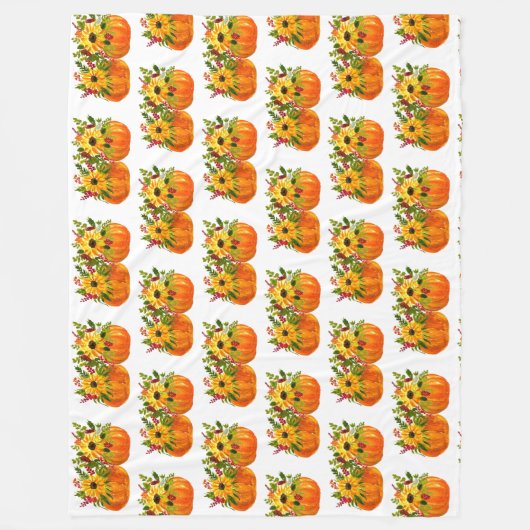 Wasserfarben Sonnenblumen Erntedank Pumpkins Fall Fleecedecke (Vorderseite)