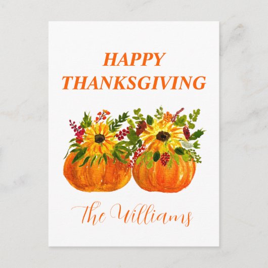 Wasserfarben Sonnenblumen Erntedank Pumpkins Fall Postkarte (Vorderseite)