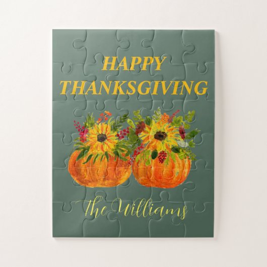 Wasserfarben Sonnenblumen Erntedank Pumpkins Fall Puzzle (Vertikal)