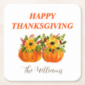 Wasserfarben Sonnenblumen Erntedank Pumpkins Fall Rechteckiger Pappuntersetzer (Vorderseite)