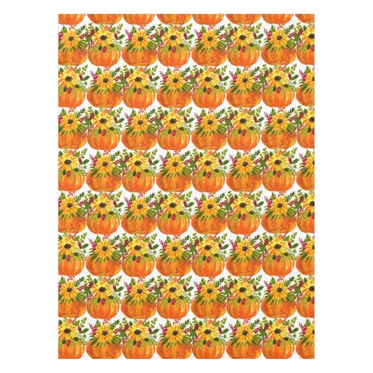 Wasserfarben Sonnenblumen Erntedank Pumpkins Fall Tischdecke (Vorderseite)