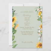 Wasserfarben Sonnenblumen Gold Text Sage Hochzeit Einladung (Vorderseite)