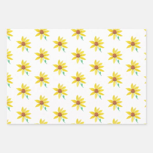 Wasserfarben Sonnenblumen Handgemalt Hübsches Must Geschenkpapier Set (Vorderseite 3)