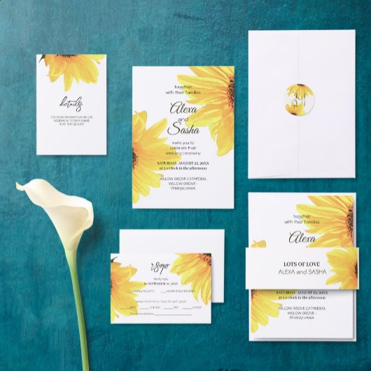 Wasserfarben Sonnenblumen Hochzeit Einladung Postk Postkarte